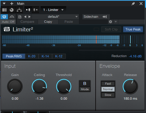 Studio ones limiter begränsar ljudet, så det inte blir för starkt.