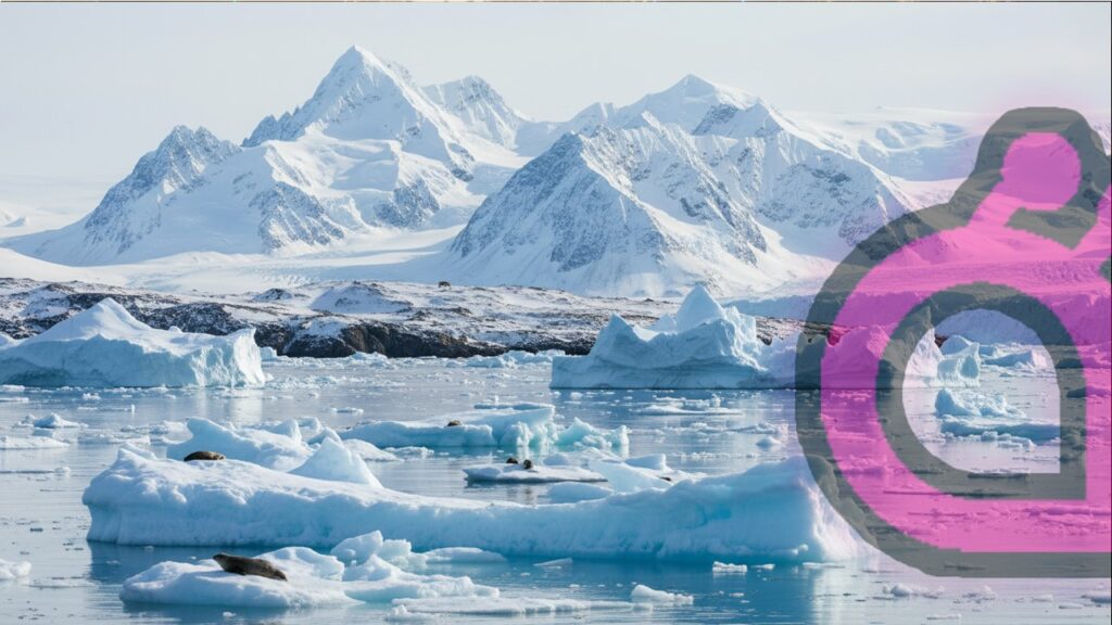 Grönland. Ett stort isbetäckt land som är i hetluften. Bilden föreställer isberg i en sjö.